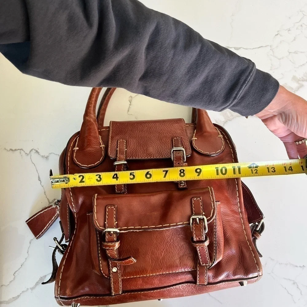 𝅺CHLOE Large Edith Vintage leather Satchel distressed cognac brown w/ stitching